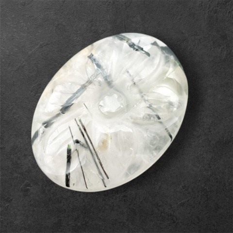 Quartz with tourmaline carved cabochon 28x21 mm no 60 Quartz with tourmaline carved cabochon 28x21 mm no 60