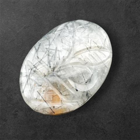 Quartz with tourmaline cabochon carving 28x21 mm no 62 Quartz with tourmaline cabochon carving 28x21 mm no 62