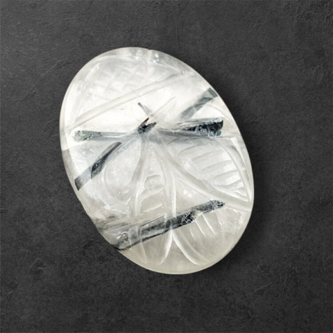 Quartz with tourmaline carved cabochon 29x21 mm no 17 Quartz with tourmaline carved cabochon 29x21 mm no 17
