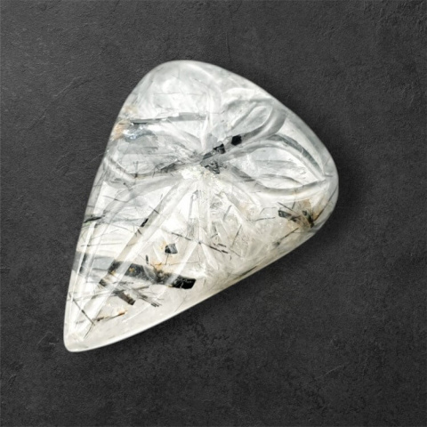 Quartz with tourmaline cabochon carving 29x21 mm no 35 Quartz with tourmaline cabochon carving 29x21 mm no 35