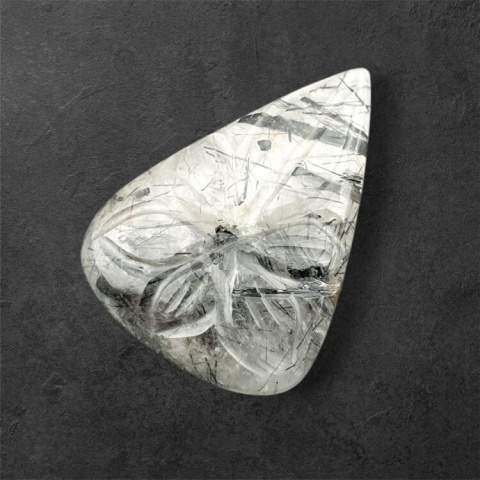 Quartz with tourmaline cabochon carving 29x21 mm no 35 Quartz with tourmaline cabochon carving 29x21 mm no 35