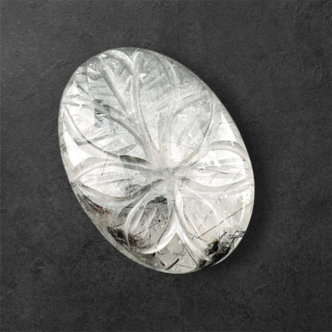 Quartz with tourmaline carved cabochon 29x21 mm no 47 Quartz with tourmaline carved cabochon 29x21 mm no 47