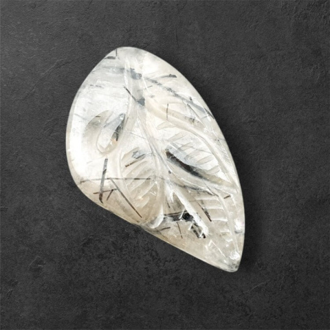 Quartz with tourmaline carved cabochon 30x18 mm no 67 Quartz with tourmaline carved cabochon 30x18 mm no 67