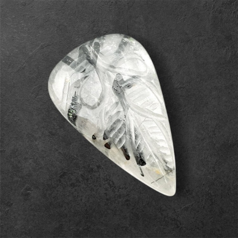 Kwarc z turmalinem kaboszon carving 30x18 mm nr 7 Kwarc z turmalinem kaboszon carving 30x18 mm nr 7