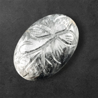 Quartz with tourmaline carved cabochon 30x20 mm no 46