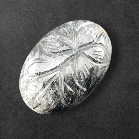 Quartz with tourmaline carved cabochon 30x20 mm no 46 Quartz with tourmaline carved cabochon 30x20 mm no 46