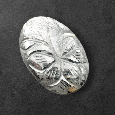 Quartz with tourmaline carved cabochon 30x20 mm no 46 Quartz with tourmaline carved cabochon 30x20 mm no 46