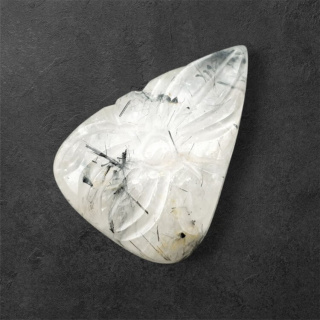 Quartz with tourmaline carved cabochon 30x21 mm no 24