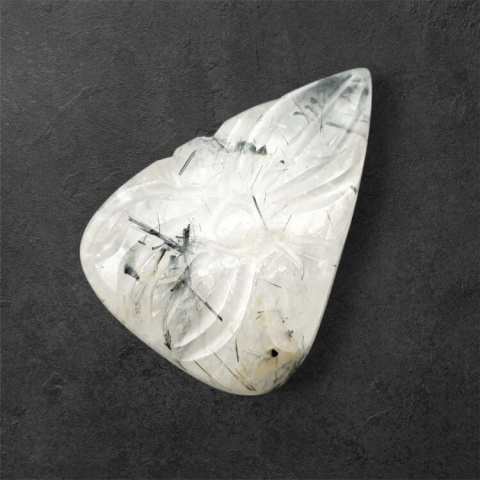 Quartz with tourmaline carved cabochon 30x21 mm no 24 Quartz with tourmaline carved cabochon 30x21 mm no 24