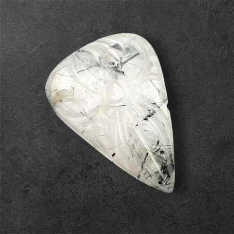 Quartz with tourmaline carved cabochon 30x21 mm no 24 Quartz with tourmaline carved cabochon 30x21 mm no 24