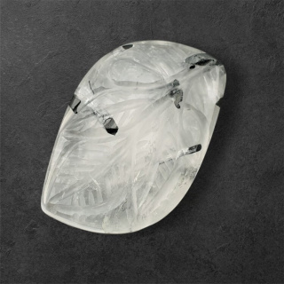 Quartz with tourmaline carved cabochon 31x19 mm no 15