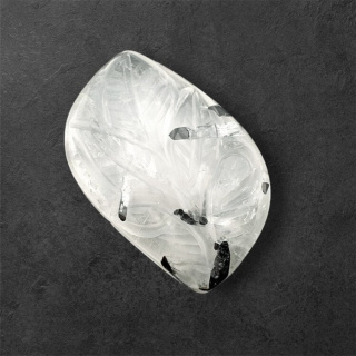 Quartz with tourmaline carved cabochon 31x19 mm no 15