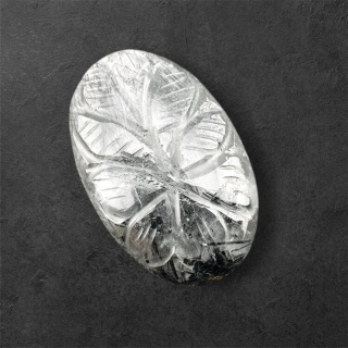 Quartz with tourmaline carved cabochon 31x20 mm no 28