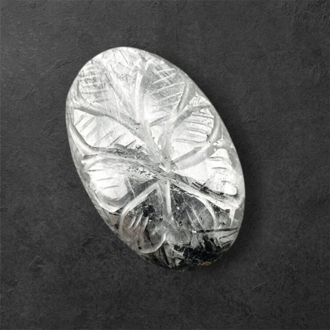 Quartz with tourmaline carved cabochon 31x20 mm no 28 Quartz with tourmaline carved cabochon 31x20 mm no 28