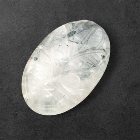 Quartz with tourmaline carved cabochon 31x20 mm no 37 Quartz with tourmaline carved cabochon 31x20 mm no 37