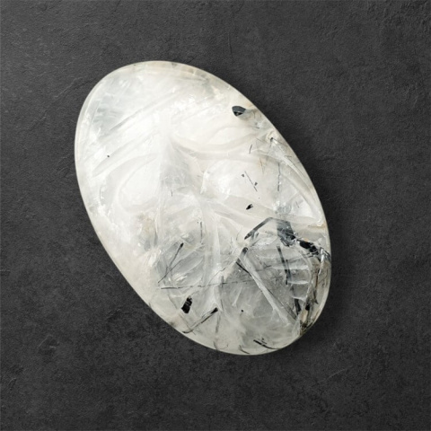 Quartz with tourmaline carved cabochon 31x20 mm no 37 Quartz with tourmaline carved cabochon 31x20 mm no 37
