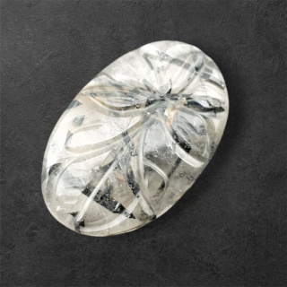 Quartz with tourmaline carved cabochon 31x20 mm no 55