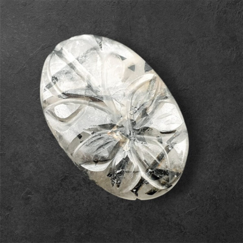 Quartz with tourmaline carved cabochon 31x20 mm no 55 Quartz with tourmaline carved cabochon 31x20 mm no 55