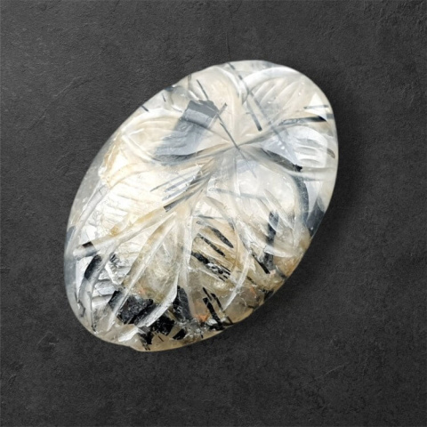 Quartz with tourmaline carved cabochon 31x21 mm no 2 Quartz with tourmaline carved cabochon 31x21 mm no 2