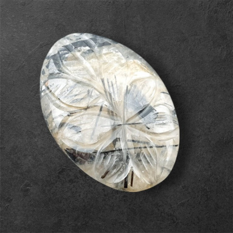 Quartz with tourmaline carved cabochon 31x21 mm no 2 Quartz with tourmaline carved cabochon 31x21 mm no 2