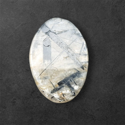 Quartz with tourmaline carved cabochon 31x21 mm no 2 Quartz with tourmaline carved cabochon 31x21 mm no 2