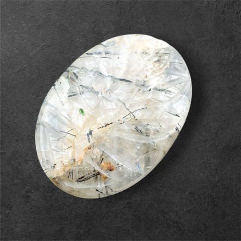 Quartz with tourmaline cabochon carving 32x23 mm no. 3 Quartz with tourmaline cabochon carving 32x23 mm no. 3