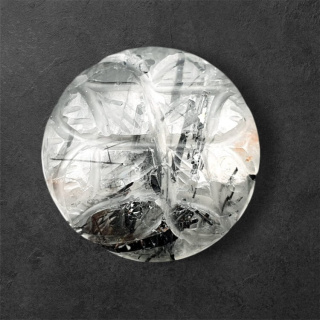 Quartz with tourmaline carved cabochon fi 21 mm no 22