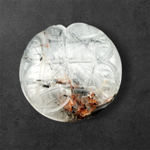 Quartz with tourmaline carved cabochon fi 24 mm no 8 Quartz with tourmaline carved cabochon fi 24 mm no 8