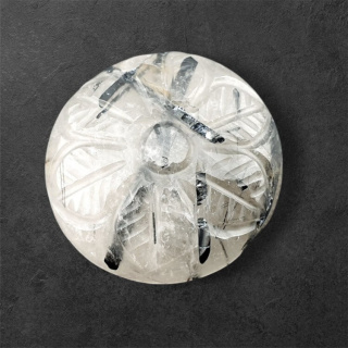Quartz with tourmaline carved cabochon fi 25 mm no 53