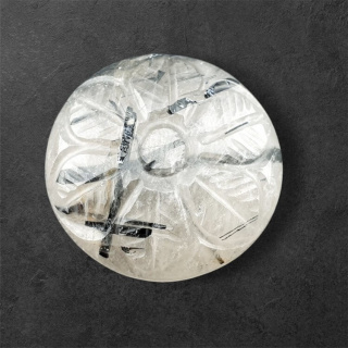 Quartz with tourmaline carved cabochon fi 25 mm no 53