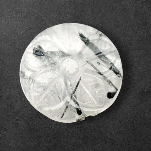Quartz with tourmaline carved cabochon fi 26 mm no 12 Quartz with tourmaline carved cabochon fi 26 mm no 12