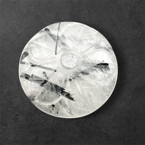 Quartz with tourmaline carved cabochon fi 26 mm no 12 Quartz with tourmaline carved cabochon fi 26 mm no 12