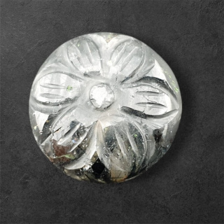 Quartz with tourmaline carved cabochon fi 26 mm no 16