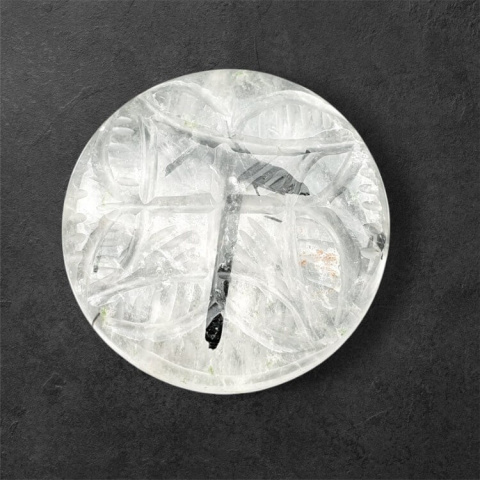 Quartz with tourmaline carved cabochon fi 26 mm no 21 Quartz with tourmaline carved cabochon fi 26 mm no 21