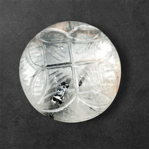 Quartz with tourmaline carved cabochon fi 26 mm no 59 Quartz with tourmaline carved cabochon fi 26 mm no 59