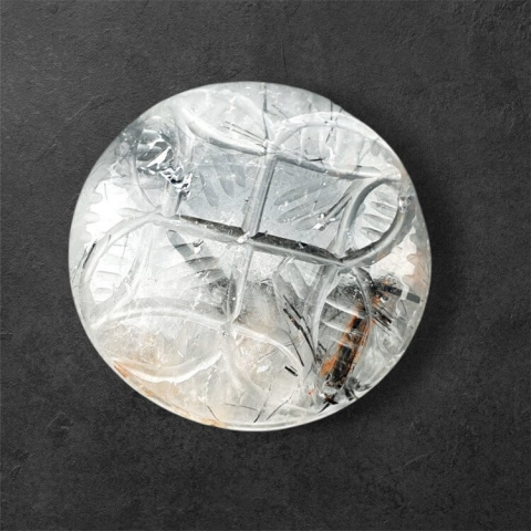 Quartz with tourmaline carved cabochon fi 26 mm no 59 Quartz with tourmaline carved cabochon fi 26 mm no 59