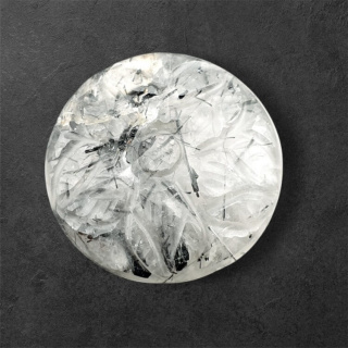 Quartz with tourmaline carved cabochon fi 27 mm no 27