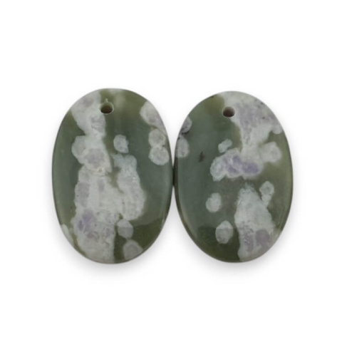 Jadeite peace pair of cabochons with hole 19x13 mm no. P548 Jadeite peace pair of cabochons with hole 19x13 mm no. P548
