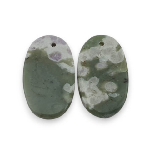 Jadeite peace pair of cabochons with hole 21x13 mm no. P542 Jadeite peace pair of cabochons with hole 21x13 mm no. P542
