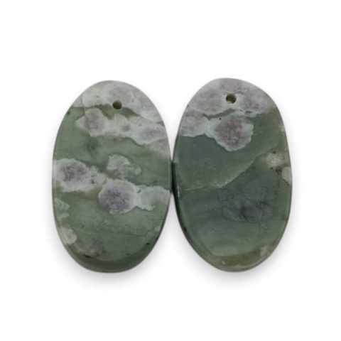 Jadeite peace pair of cabochons with hole 22x13 mm no. P522 Jadeite peace pair of cabochons with hole 22x13 mm no. P522