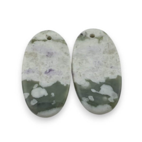 Jadeite peace pair of cabochons with hole 24x13 mm no. P516 Jadeite peace pair of cabochons with hole 24x13 mm no. P516