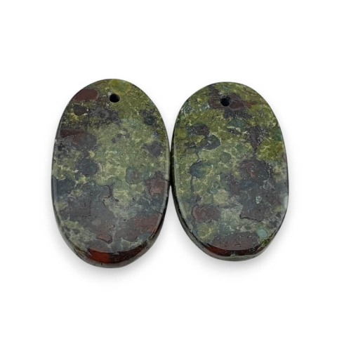 Jasper dragon's blood pair of cabochons with hole 24x14 mm no. P593 Jasper dragon's blood pair of cabochons with hole 24x14 mm no. P593