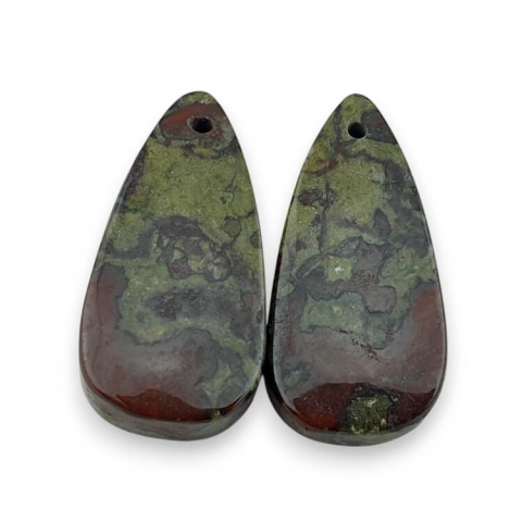 Jasper dragon's blood pair of cabochons with hole 25x12 mm no. P603 Jasper dragon's blood pair of cabochons with hole 25x12 mm no. P603
