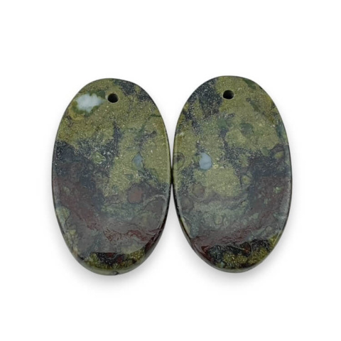 Jasper dragon's blood pair of cabochons with hole 25x14 mm no. P597 Jasper dragon's blood pair of cabochons with hole 25x14 mm no. P597