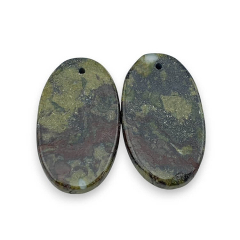 Jasper dragon's blood pair of cabochons with hole 25x14 mm no. P597 Jasper dragon's blood pair of cabochons with hole 25x14 mm no. P597