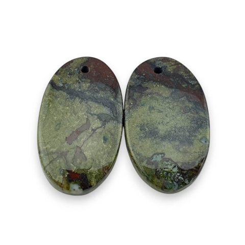 Jaspis smocza krew para kaboszonów z dziurką 25x14 mm nr P599 Jaspis smocza krew para kaboszonów z dziurką 25x14 mm nr P599