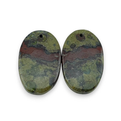 Jasper dragon's blood pair of cabochons with hole 25x15 mm no. P588 Jasper dragon's blood pair of cabochons with hole 25x15 mm no. P588