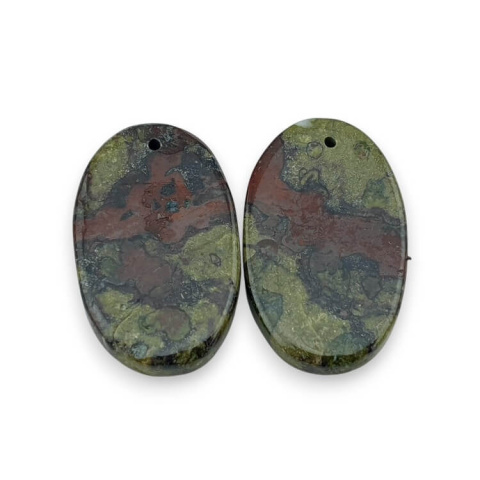 Jasper dragon's blood pair of cabochons with hole 25x15 mm no. P588 Jasper dragon's blood pair of cabochons with hole 25x15 mm no. P588
