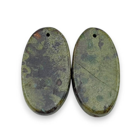 Jasper dragon's blood pair of cabochons with hole 26x14 mm no. P573 Jasper dragon's blood pair of cabochons with hole 26x14 mm no. P573