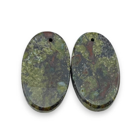 Jasper dragon's blood pair of cabochons with hole 26x15 mm no. P577 Jasper dragon's blood pair of cabochons with hole 26x15 mm no. P577